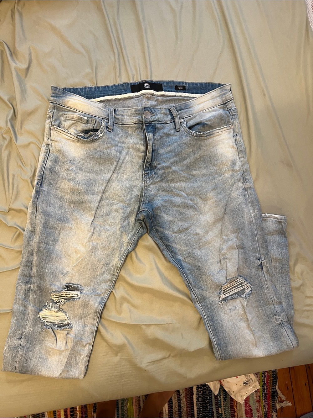 Jordan Craig Light Blue Distressed Slim Straight Jeans
